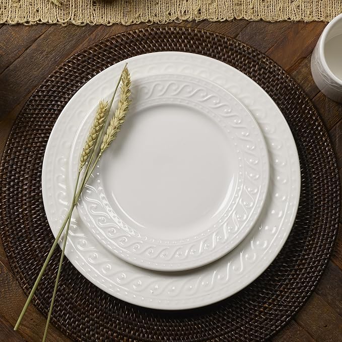 Pfaltzgraff Sylvia 32-Piece White Dinnerware Set Service for 8 Durable Stoneware Plates Bowls and Mugs Microwave and Dishwasher Safe