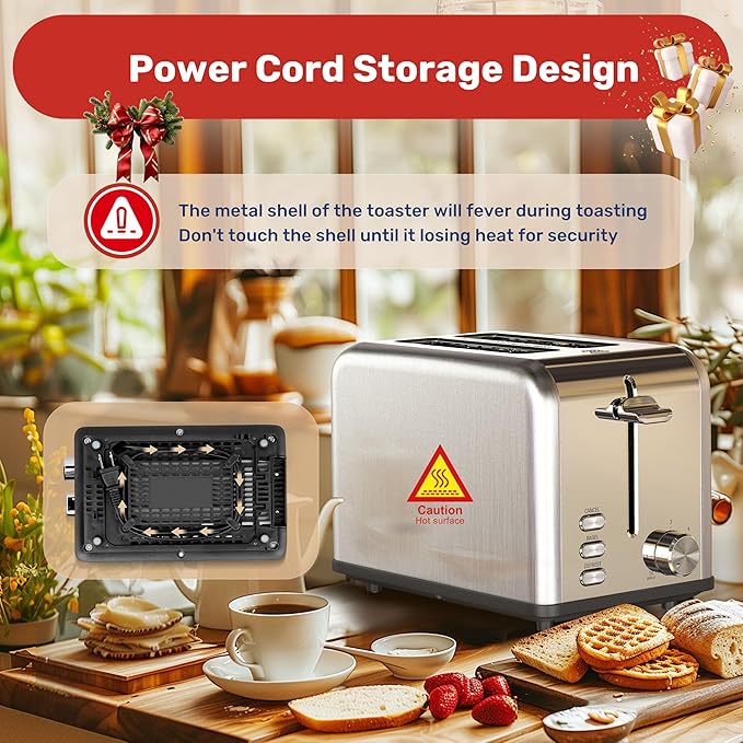 YSSOA 2 Slice Stainless Steel Toaster 6 Shade Settings and Bagel/Defrost/Cancel Functions with Extra Wide Slot &amp Removable Crumb Tray for Various Bread &amp Waffle Silver New