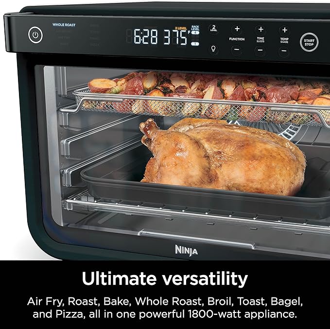 Ninja DT202BK Foodi 8-in-1 XL Pro Air Fry Oven Large Countertop Convection Oven Digital Toaster Oven 1800 Watts Black 12 in. (Renewed)