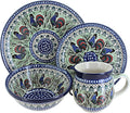 Blue Rose Polish Pottery - Blue Rooster Row 4 PC Place Setting - Service for 1-1 Place Setting - Great for Everyday Dining Casual Dining or as Formal Dinnerware