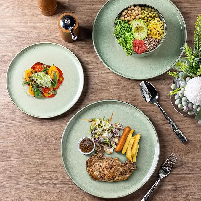 GBHOME Ceramic Dinnerware Sets for 6 18 Pieces Stoneware Plates and Bowls Sets Scratch Resistant Dishes Dishwasher &amp Microwave Safe-Pastel Green