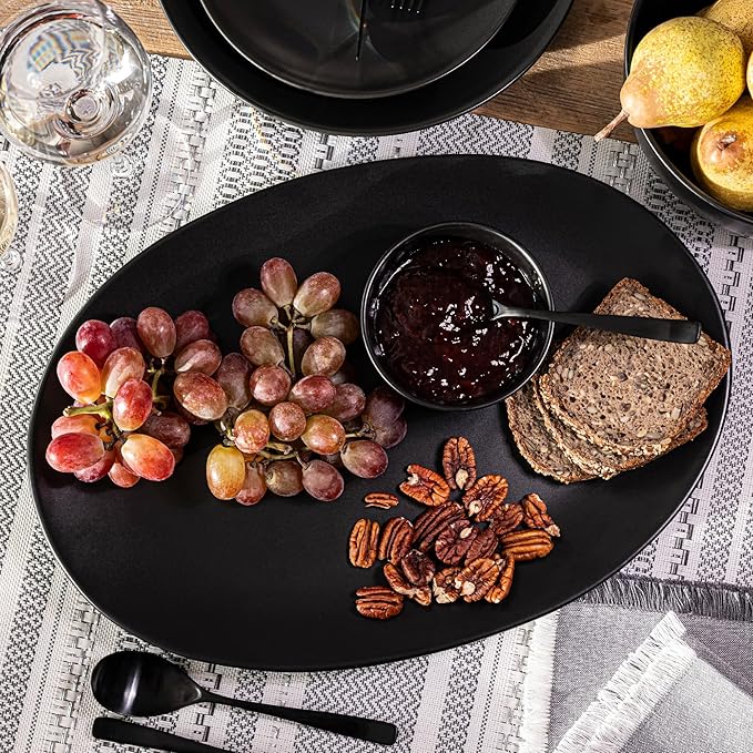over&ampback Coupe Stoneware Serving Platter - Elegant 1-Piece Oval Serving Platter to Complete Your Kitchen Set - 16.4 x 11.5 - Semi-Matte Black
