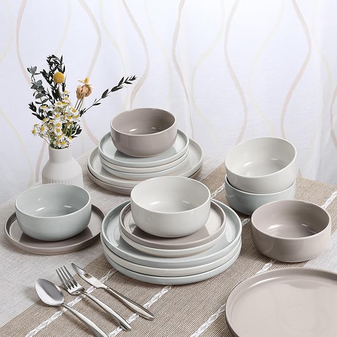 HaWare Stoneware Dinnerware Sets 18-Piece Plates and Bowls Set for 6 Dishes Set for Home Restaurant Speckled Multicolor