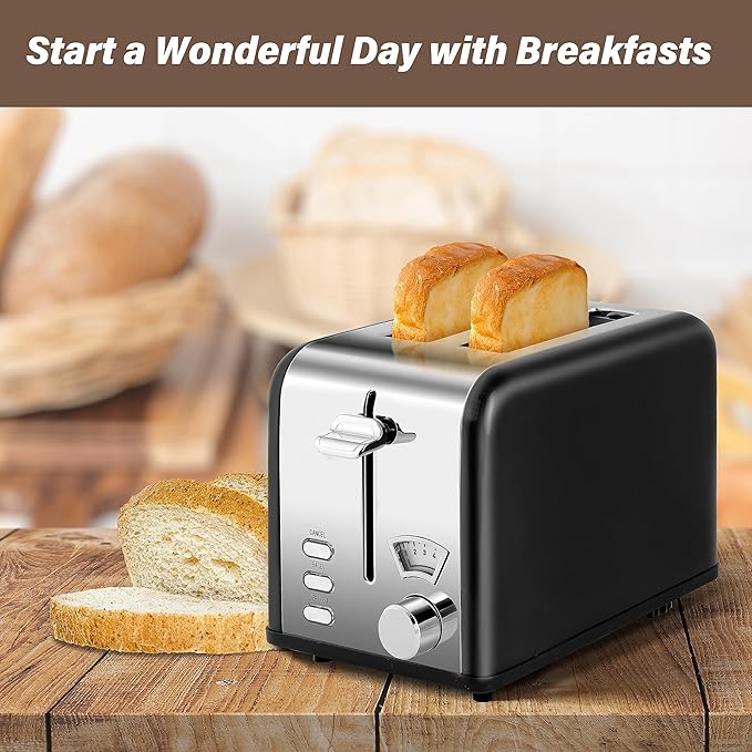 YSSOA 2-Slice Toaster with Extra Wide Slot &amp Removable Crumb Tray 5 Browning Setting and 3 Function: Bagel/Defrost/Cancel Retro Stainless-Steel Style Compact Oven for Bread &amp Waffle New B