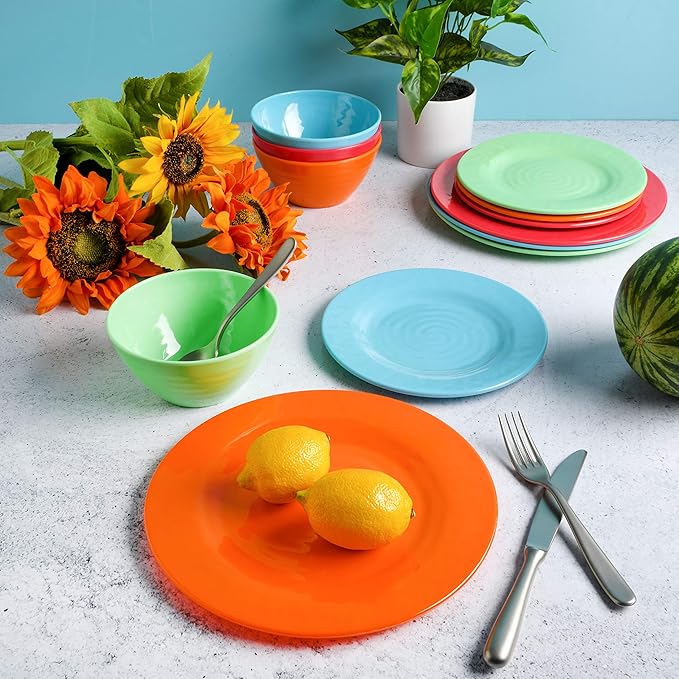 Gibson Home Brist Melamine Plastic Dinnerware Set Service for Four (12pcs) Assorted II