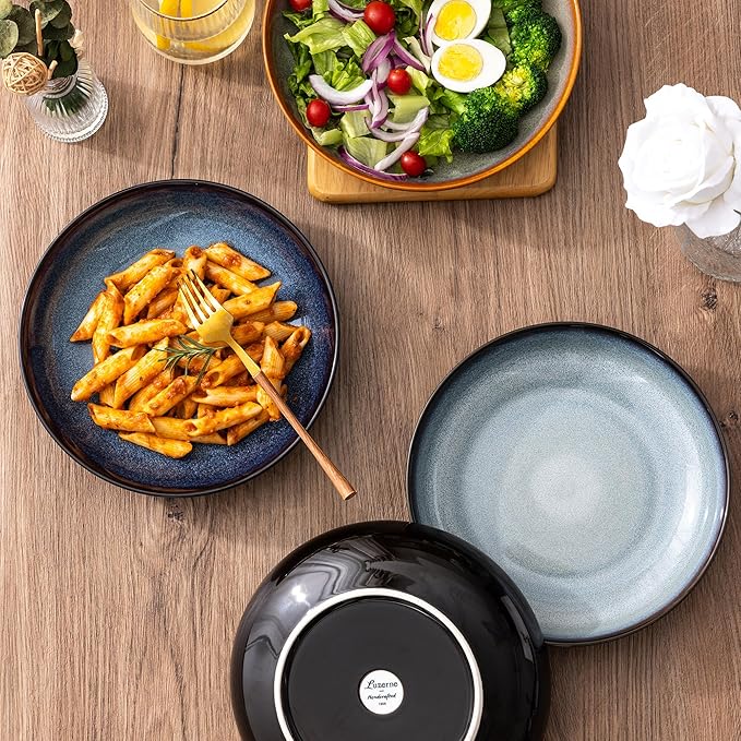 Ceramic Dinnerware Sets of 6Poreclain Plates and Bowls SetsHandmade Reactive Glaze Dishes SetChip Resistant and Scratch Resistant | Oven&ampDishwasher &amp Microwave Safe)-Colorflu(124PCS)