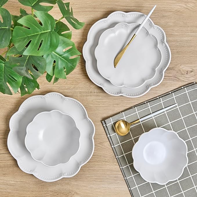 Sango Bethany 12 Pieces Scalloped White Plates &amp Bowls Set