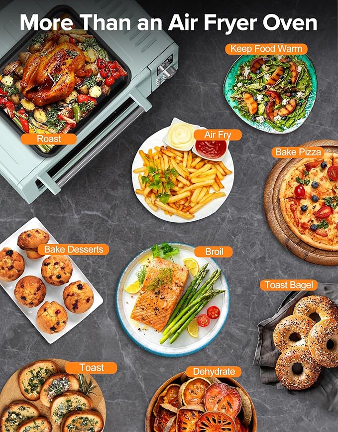 Nuwave Bravo Pro Smart Air Fryer Toaster Oven Combo Airfryer Convection Oven Countertop 10-in-1 Functions with Quicker &amp Even Crisp Technology 1800W 50-450°F PFAS-Free 21QT Mint
