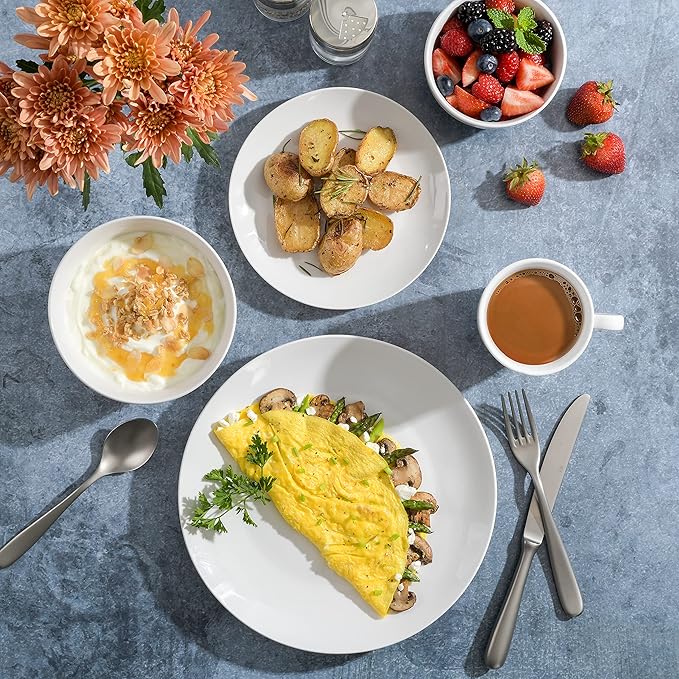 Gibson Home Oslo 8-Piece Dinner Plate Set – Porcelain Chip &amp Scratch Resistant White with Black Rim – Modern Round Plates for Everyday Use &amp Entertaining