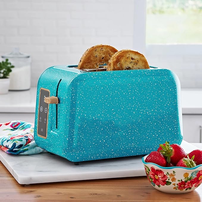 Dual slot Digital Toaster with Digital Display touch-activated display has three functions Teal Speckle it