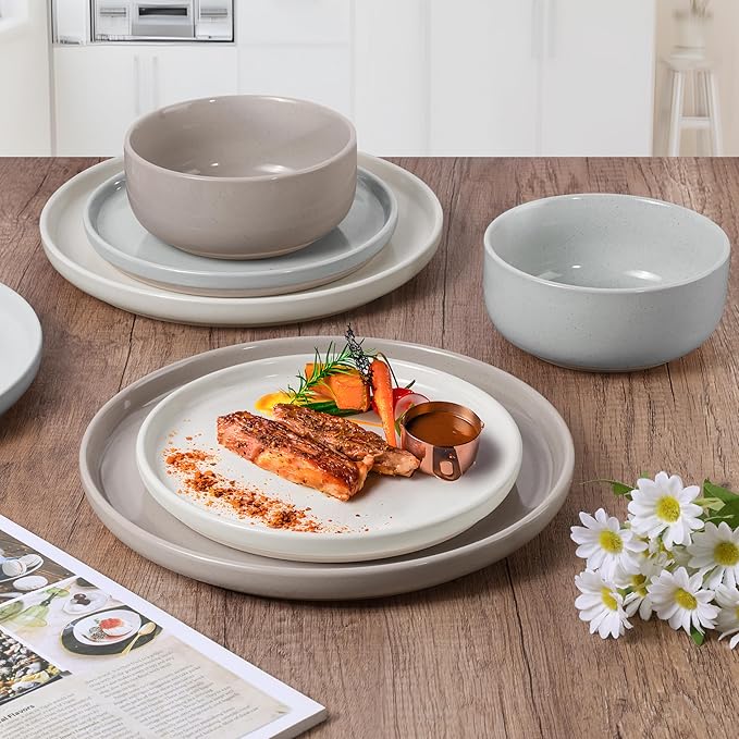 HaWare Dinnerware Sets 24-Piece Stoneware Plates and Bowls Set for 6 Ceramic Dish Set for Home Restaurant Chip and Scratch Resistant Microwave and Dishwasher Safe Speckled Multicolor