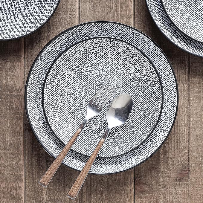 Stone Lain Sophie Rustic Stoneware Dinnerware Service for 4 Black and White Textured 16 Pieces