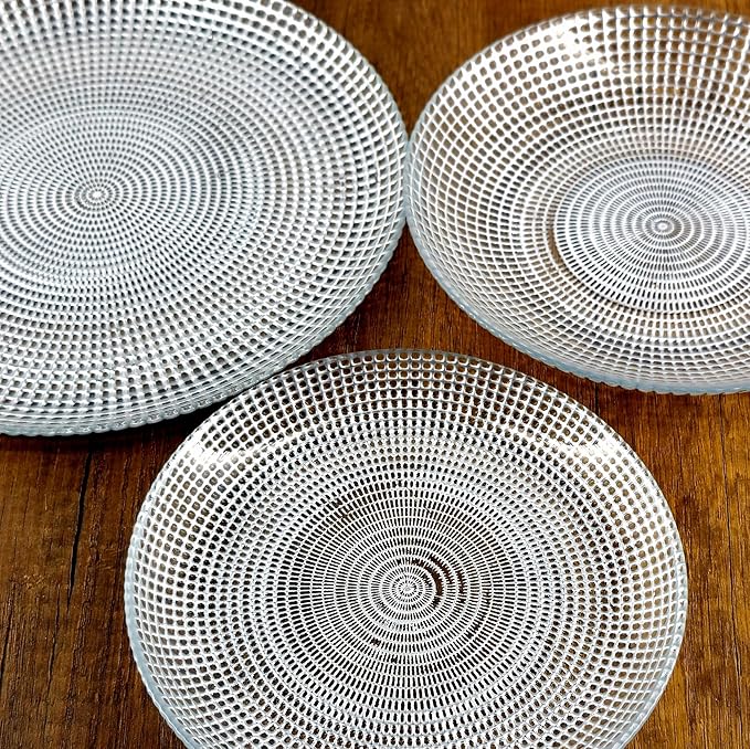 Red Pomegranate Helios Glass Dinnerware Set Set of 12 pcs Silver