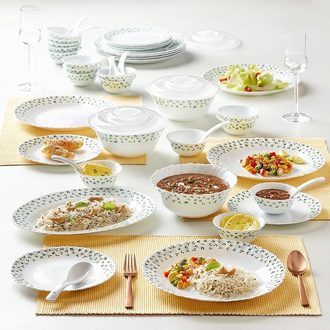 Borosil Gourmet Dinnerware Set For 6 35 Pieces White Dinner Plates and Bowls Sets Chip Resistant Tempered Opal Glass Stain Resistant Dishwasher &amp Microwave Safe Dinner Set For Gifting Serves