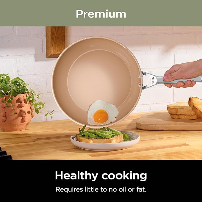 Ninja Extended Life Premium Ceramic 8 Fry Pan Nonstick Fry Pans Pots PTFE Free Healthy Cooking Oven Safe to 550°F Dishwasher Safe All Stovetops &amp Induction Compatible Apricot CW90020