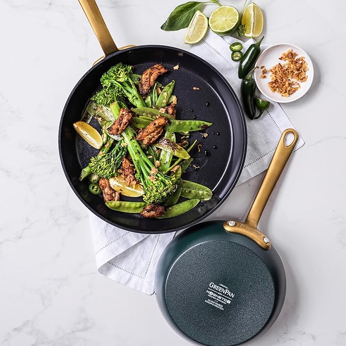 GreenPan Craft 8” 9.5” and 11” 3 Piece Frying Pan Skillet Set Healthy Ceramic Nonstick Non-Toxic PFAS-Free Dishwasher Safe Oven Safe Black