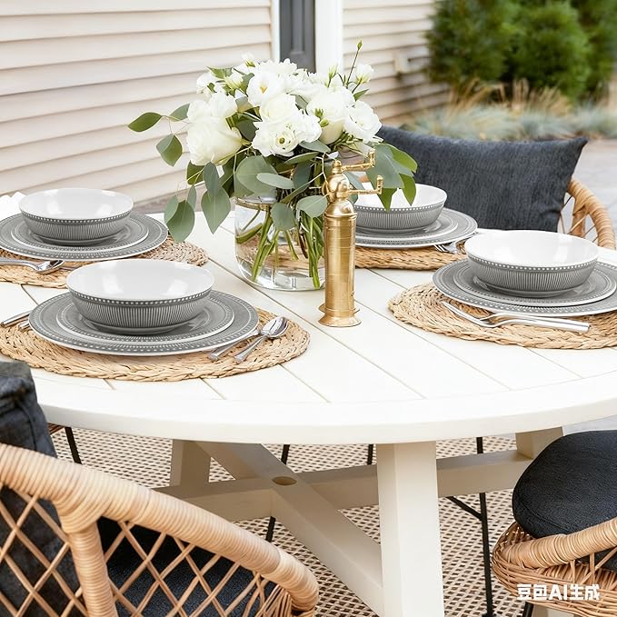 AELS Melamine Dinnerware Set of 12 Pcs Dinner Dishes Set for Indoor and Outdoor Use Melamine Plates and Bowls Set for 4 Dishwasher Safe Lightweight Unbreakable BPA Free Gray