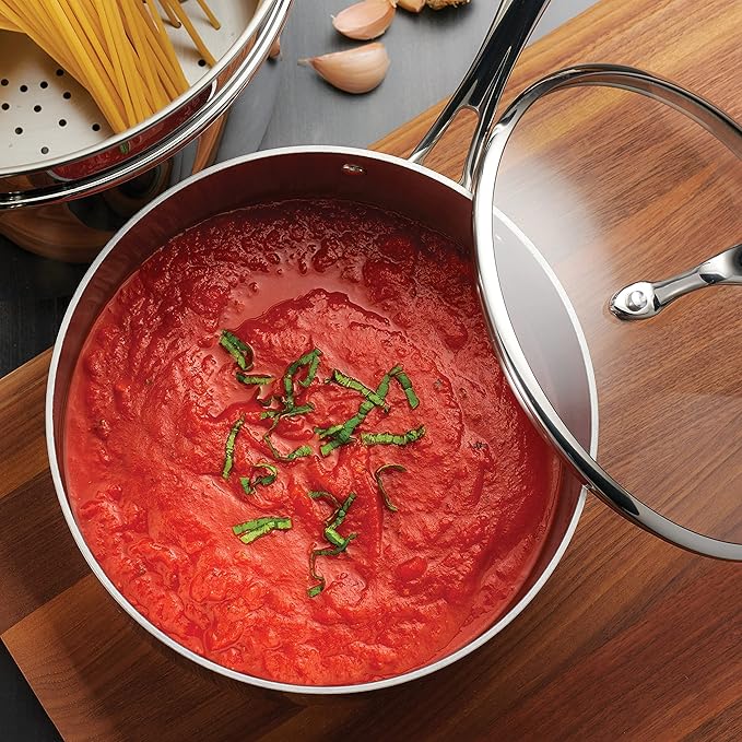 Tramontina Tri-Ply Clad Stainless Steel 3-Quart Sauce Pan with Glass Lid Induction-Ready Dishwasher-Safe NSF-Certified