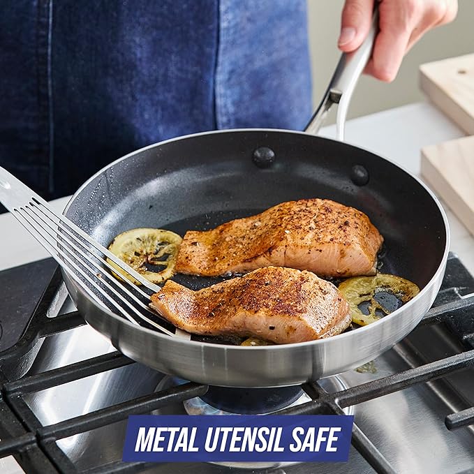 Blue Diamond HD Stainless Steel Clad Pro 8 &amp 11 Frypan Skillet Set Diamond Infused Healthy Ceramic Nonstick PFAS &amp PFOA-Free Induction Suitable Dishwasher Oven &amp Broiler Safe Durab