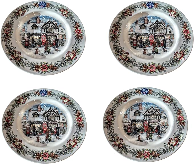 RoyalStaford Toy Shop Holiday Christmas Dinnerware Set 4-Piece Dinner Plates Festive Dining Collection