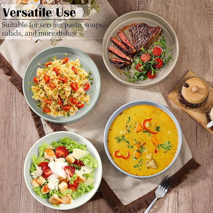 E-far Stoneware Dinnerware Sets with Pasta Bowls Set of 4 Bundle 12PCS Plates and Bowls Dish 35oz Ceramic Large Salad Bowl Plates for Serving Soup Dinner Microwave Safe Speckled Multicolor
