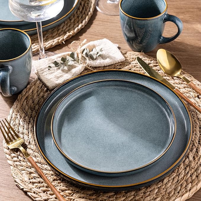 GBHOME Ceramic Dinnerware Sets for 6 24 Pieces Stoneware Plates and Bowls Sets Chip and Scratch Resistant Dishes Dishwasher &amp Microwave Safe Reactive Glaze