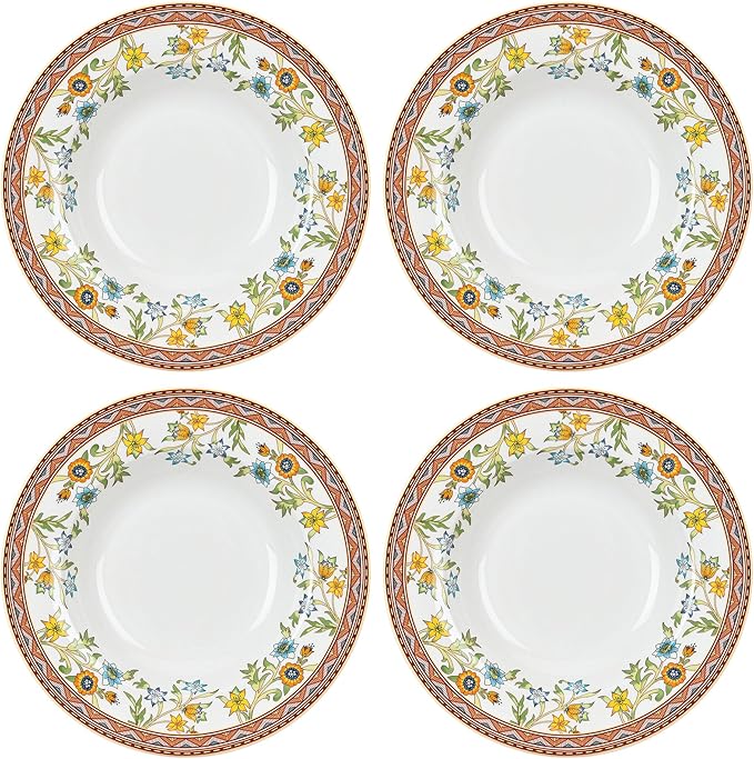 Bone China Deep Plate Set of 4 Dinner Plates Salad Plates Dinnerware Sets Serving Bowls Soup Bowls Tableware Set for Home and as a Gift (Wild Flowers)