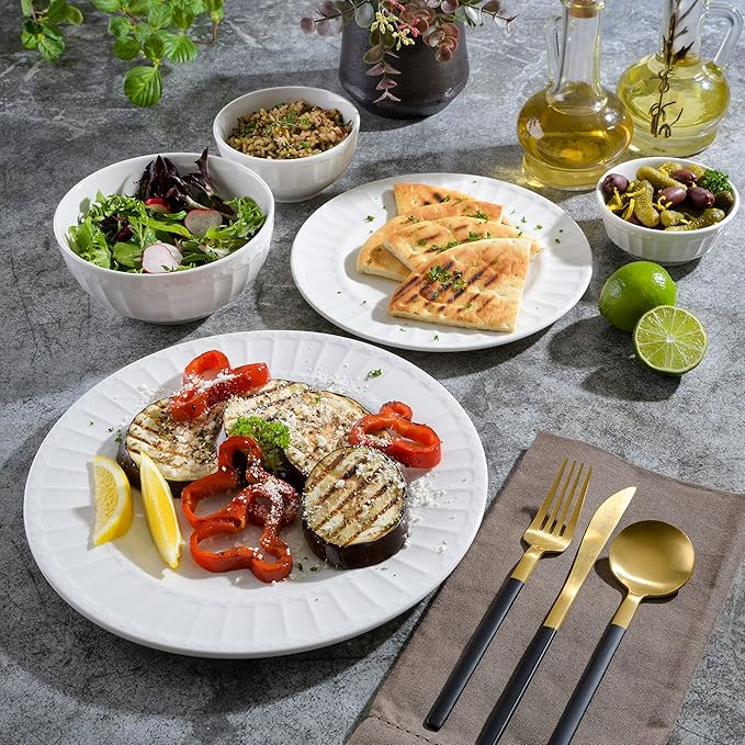 Gibson Home Zen Buffet Porcelain Ceramic Dinnerware Sets for 8 Plates and Bowls Set (40pcs) White Embossed Dishes