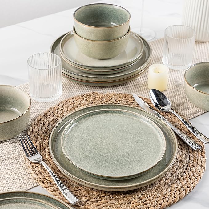 AmorArc Ceramic Dinnerware SetsRound Reactive Glaze Stoneware Plates and Bowls SetHighly Scratch Resistant | Dishwasher &amp Microwave Safe DishesService for 6 (18pc)