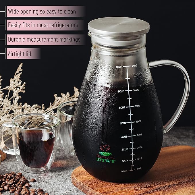 BTaT- Cold Brew Coffee Maker Iced Coffee Maker 2 Liter (2 Quart 64 oz) Iced Tea Maker Cold Brew Maker Tea Pitcher Coffee Accessories Iced Tea Pitcher Cold Brew System Cold Brew Pitcher