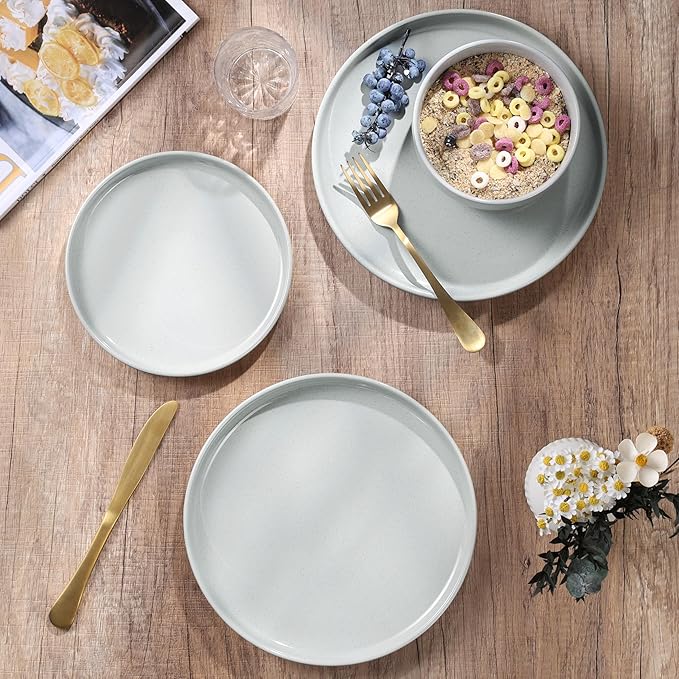 HaWare Stoneware Dinnerware Sets 24-Piece Plates and Bowls Set for 8 Dishes Set for Home Restaurant Speckled Misty Grey
