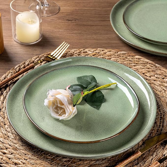 AmorArc Ceramic Dinnerware SetsHandmade Reactive Glaze Stoneware Plates and Bowls SetsHighly Scratch Resistant | Dishwasher &amp Microwave Safe Dishes SetService for 4 (12pc)