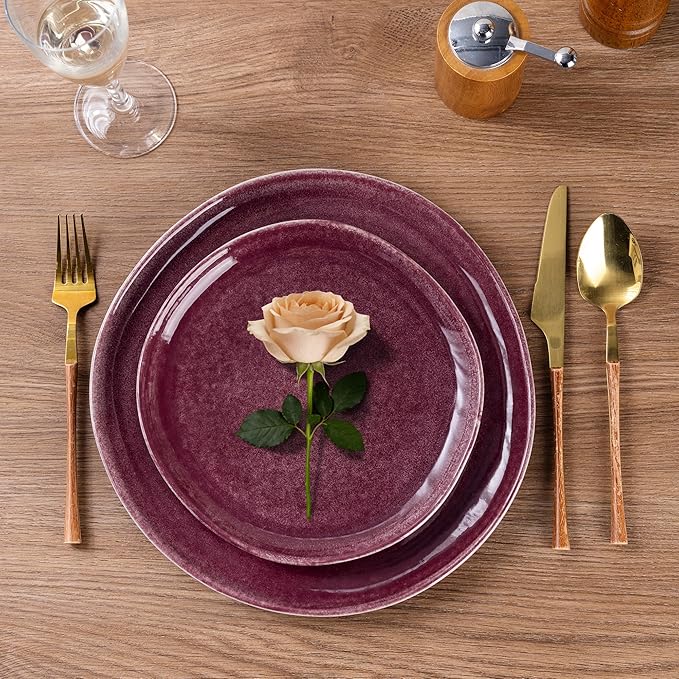AmorArc Ceramic Dinnerware SetsHandmade Reactive Glaze Stoneware Plates and Bowls SetsHighly Scratch Resistant | Dishwasher &amp Microwave Safe Dishes SetService for 4 (12pc)