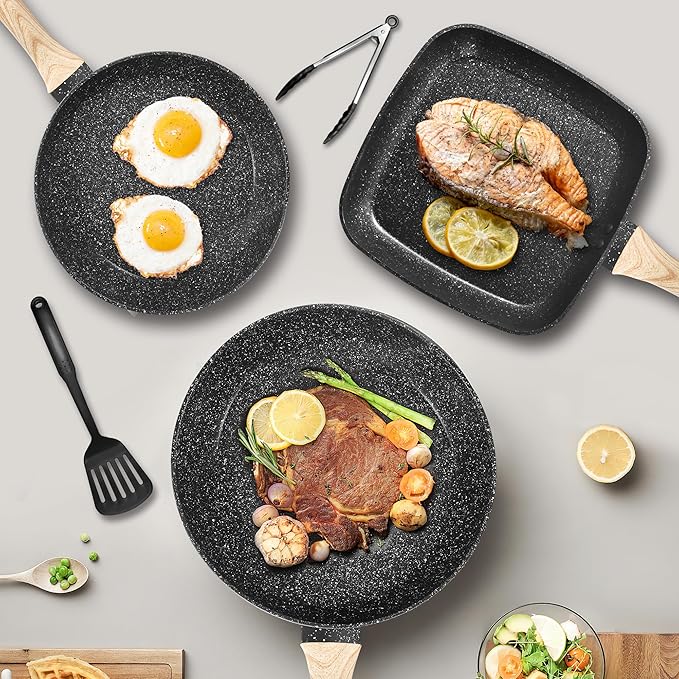 VOTTGO 31 Pcs Pots and Pans Set Non Stick Black Granite Induction Cookware Set Non Toxic Healthy RV Kitchen Cooking Set with Silicone Tools and Pot Protectors PFOA PFOS PFAS Free