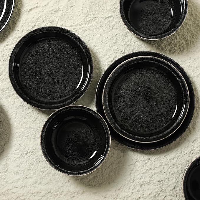 Stone Lain Slate 24-Piece Dinnerware Set Stoneware Plates and Bowls Set Dishwasher and Microwave Safe Dish Set for 8 Black