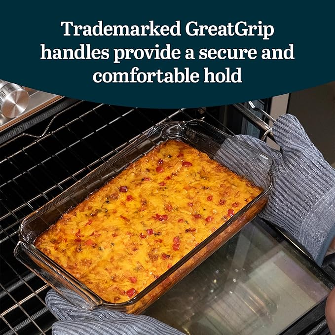 Libbey Baker’s Premium 5 Piece Glass Baking Dish Set Stackable Casserole Dish with Lid Set Baking Glassware for Casseroles Lasagna Brownies