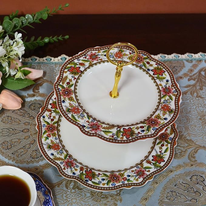 ACMLIFE Fine China Dinnerware Sets for 4 2 Tier Cupcake Stand for Dessert Table