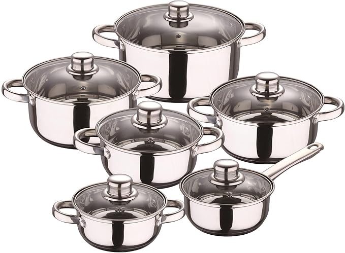 Well Home Cookware Set 12 Pieces Stainless Steel + 3 Pans Diameter 16 x 20 x 24 cm Metallic Copper Made of Pressed Aluminium