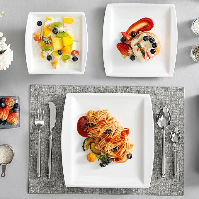 MALACASA Plates and Bowls Sets Square Dinnerware Sets for 6 (30pcs) Series Blance