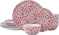 Pfaltzgraff Radiant Blossom 12 Piece Floral Stoneware Dinnerware Plate Bowl Dish Set Service for 4 Red
