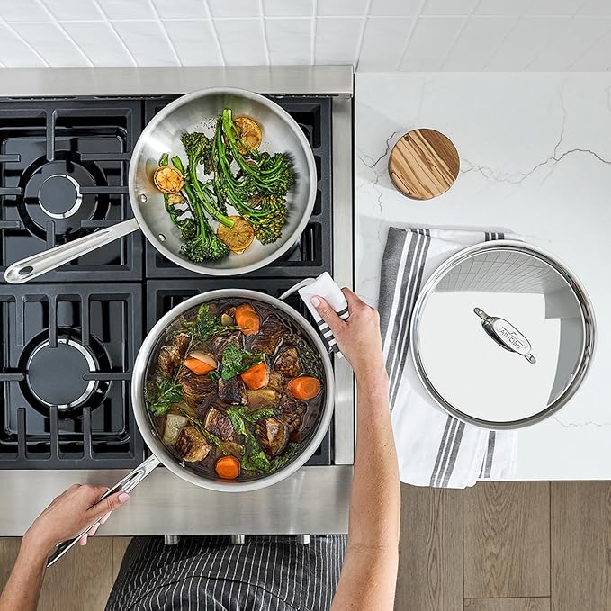 All-Clad D5® Stainless Steel Core 5 Piece Cookware Set- Made in USA- The Upgrade for Supremely Even Heat- Includes Frying Pans Saucepan Sautépan -Oven Safe &amp Induction Compatible