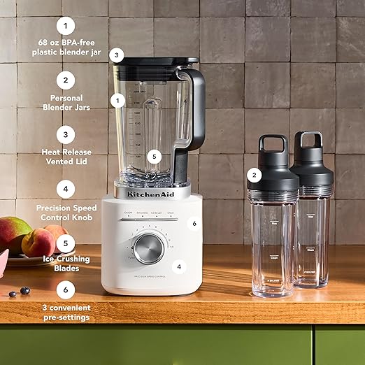 KitchenAid Pure Power Blender with 2 Personal Blending Jars 1700 Watt Peak Power* KSB2078 Porcelain White