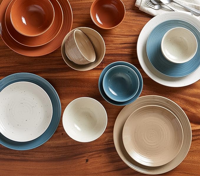 Sango Siterra Painter's Palette 20-Piece Stoneware Dinnerware Set – Service for 4 Multicolor with Unique Flecked Design Perfect for Everyday Dining &amp Entertainment Microwave &amp Dishwasher Sa