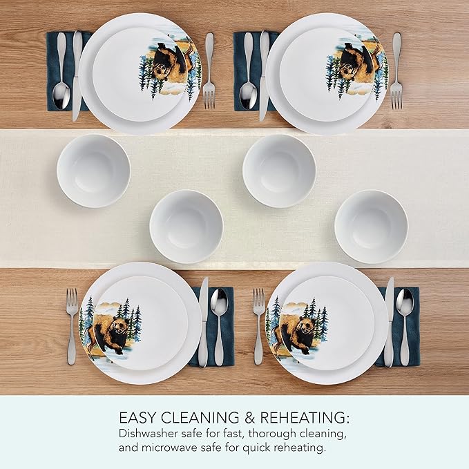 Studio Nova Woodland Animals Lodge 12 Piece Dinnerware Set Service for 4 White