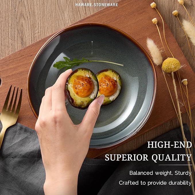 HaWare Dinnerware Sets 24-Piece Stoneware Plates and Bowls Set Dish Set for 8 Ceramic Dishware for Home Restaurant Chip and Scratch Resistant Microwave and Dishwasher Safe Reactive Moss Green