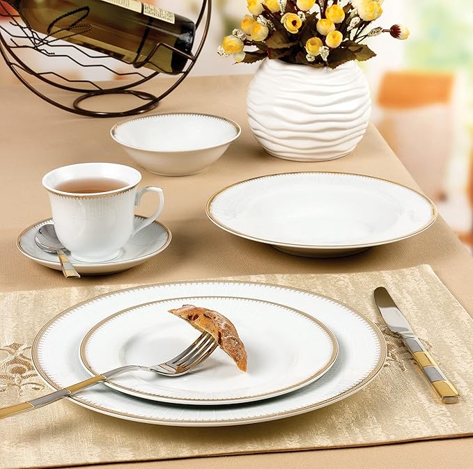 Stylish and Elegant 24 Pieces Porcelain Dinnerware Set Service for 4 People - Georgette Gold