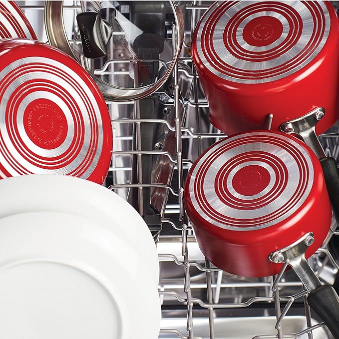 Farberware Cookstart DiamondMax Nonstick Cookware/Pots and Pans Set Dishwasher Safe Includes Baking Pan and Cooking Tools 15 Piece - Red