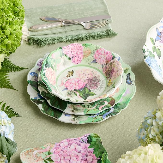 Garden Path Melamine 12-Piece Dinnerware Set - Hydrangea Design Service for 4 with Dinner Plates Salad Plates and Bowls - Durable Lightweight and Dishwasher-Safe