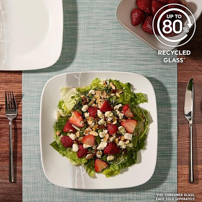Corelle Vitrelle 18 Piece Glass Dinnerware Sets Rectangular Square Plate and Bowl Set Service for 6 Triple Layer Chip &amp Crack Resistant Glass Plate and Bowl Sets Wandering Grove