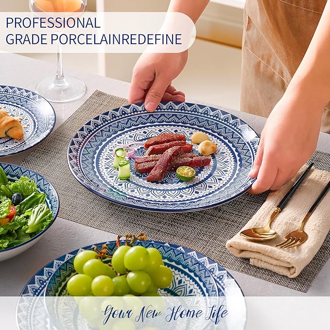 Bestone Ceramic 12-Pieces Dinnerware Sets Ceramic Dish Plates and Bowls Sets Dishes Set for 4 Dinner Salad Dessert Plates and Cereal Bowls Set GiftVintage Blue